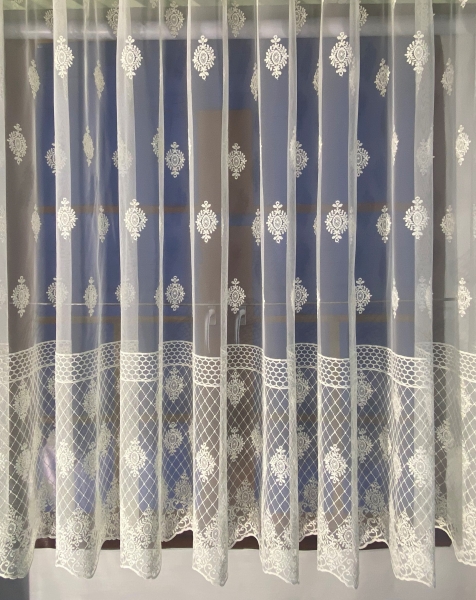 Krémová záclona, vyšívaný, mřížkový vzor, metráž - Glor