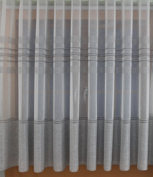 Juturna č.2- přírodní materiál, bílý podklad záclony , šedý vzor- Stel