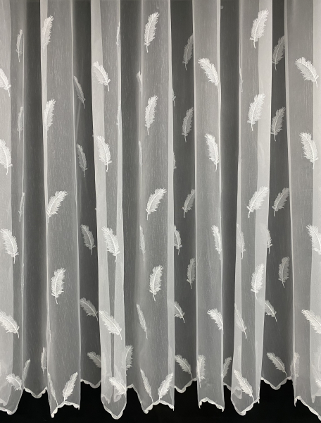 Luxusní záclona, bílá barva - vzor pírek - STEL č.44